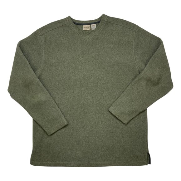 L.L. Bean Fleece Pullover Sweater LT Tall Green V-Neck Long Sleeve Gorpcore - Picture 1 of 11
